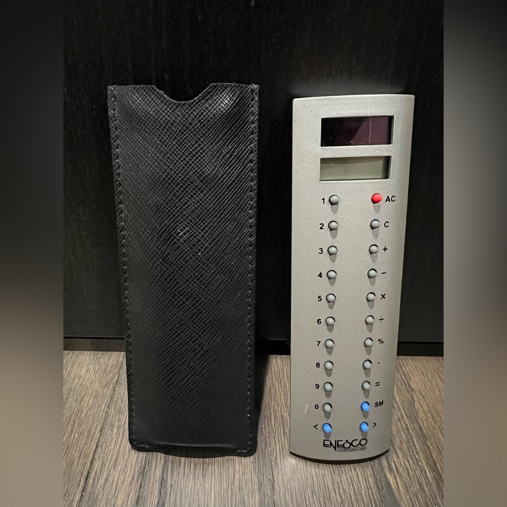 Vintage Enesco Slim Remote Style Calculator with Case - Dual Display